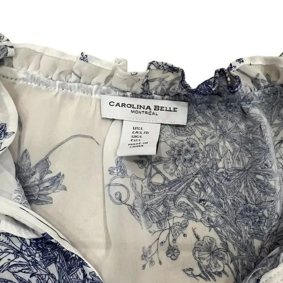Carolina Belle White Blue Chiffon Ruffle Blouse L - Picture 3 of 4